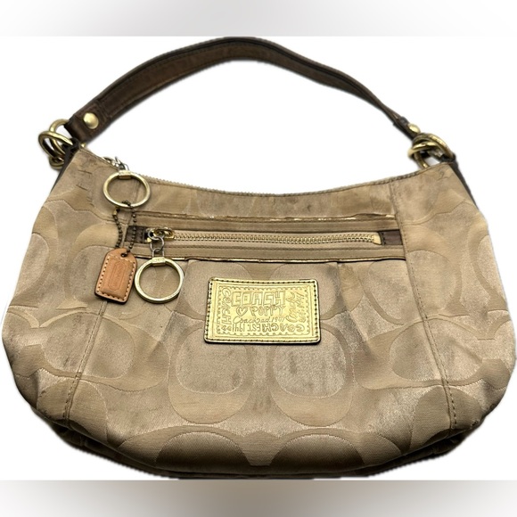 Coach Handbags - Coach Gold& Beige Poppy Bag-Very Used Preowned Vintage Condition, Pls see pics